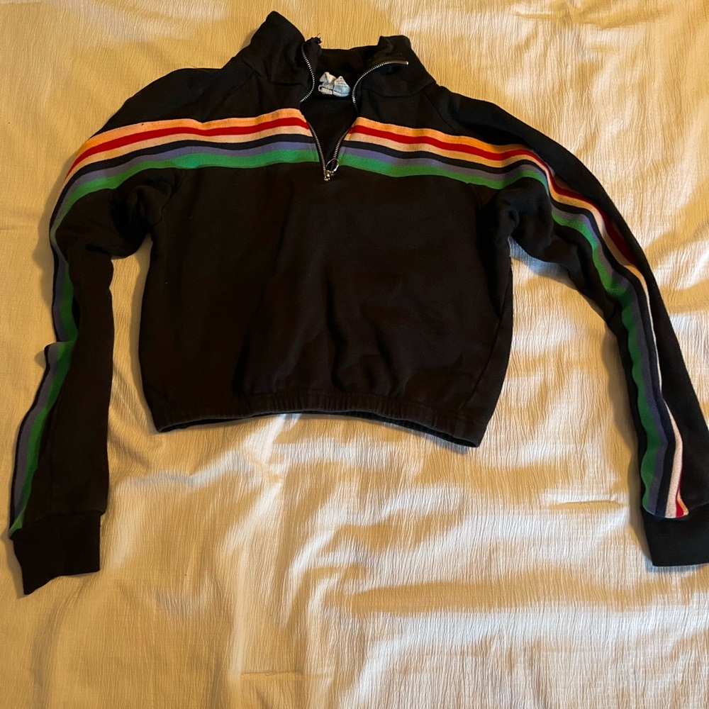 color strip cropped sweater